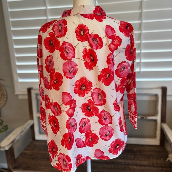 Talbots Womens Popover Blouse Poppy Red Blouse Size Medium Spring Vacation - Picture 7 of 8